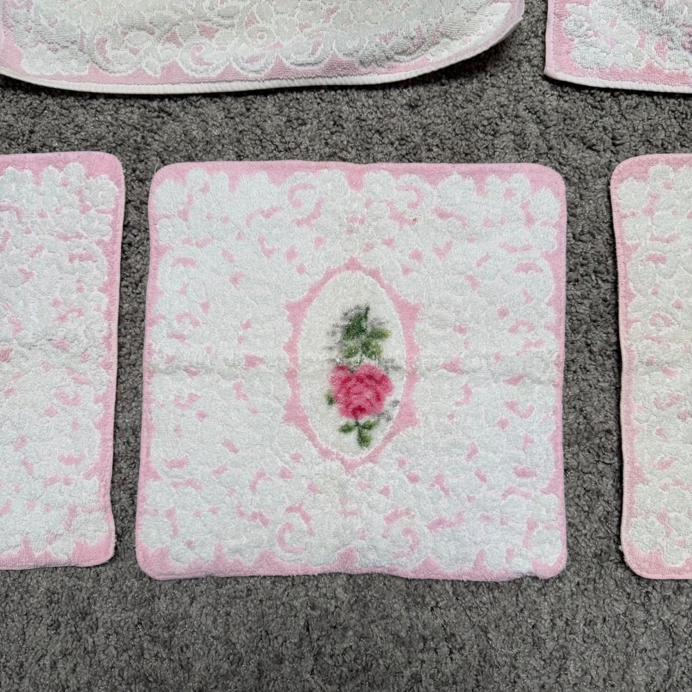 70s Vintage Cannon Royal Family 6pc Towel Set‎ Pink Rose Floral Cotton White - Picture 5 of 12